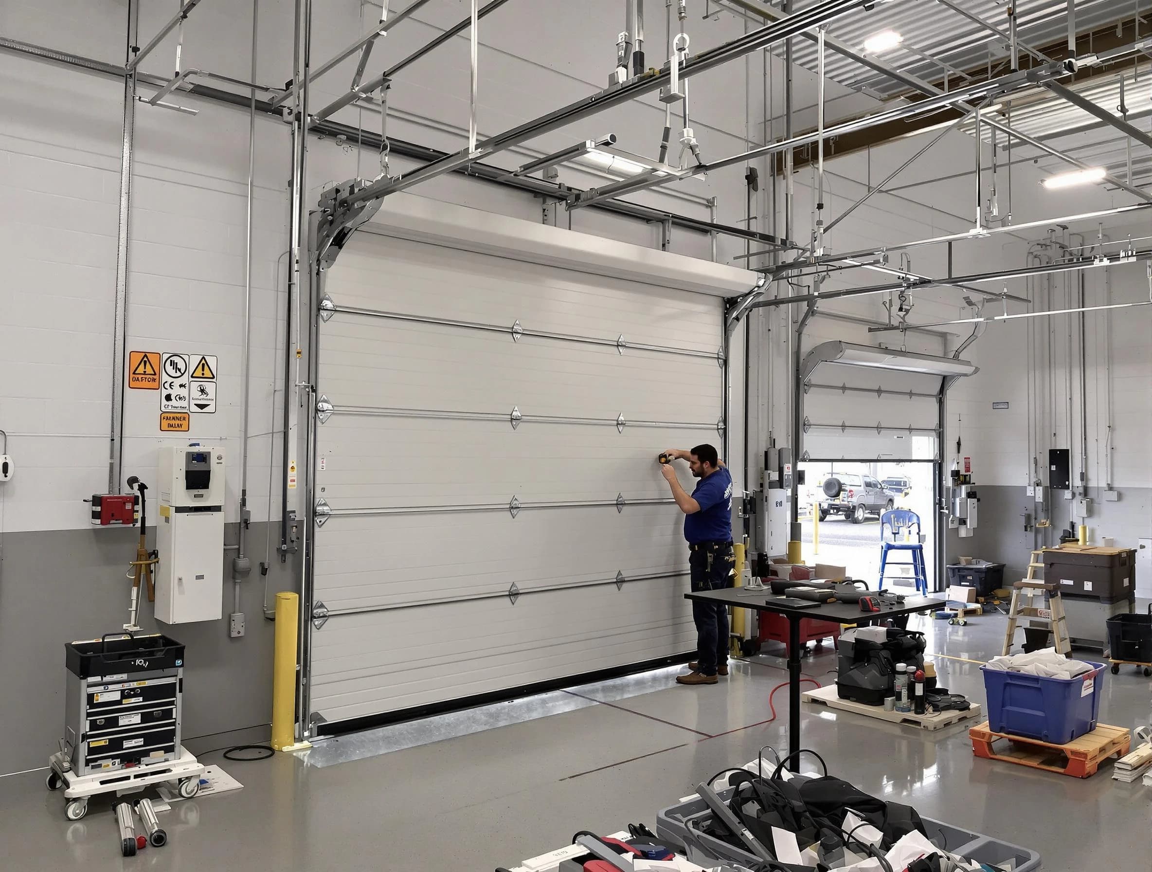 Commercial garage door repair being performed by Middleborough Garage Door Repair expert in Middleborough