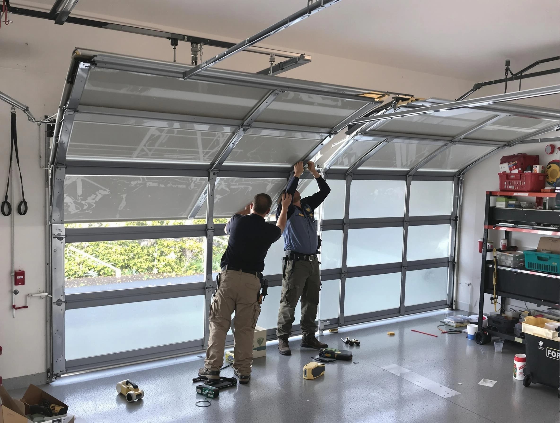 Middleborough Garage Door Repair expert performing precise panel replacement on Middleborough garage door