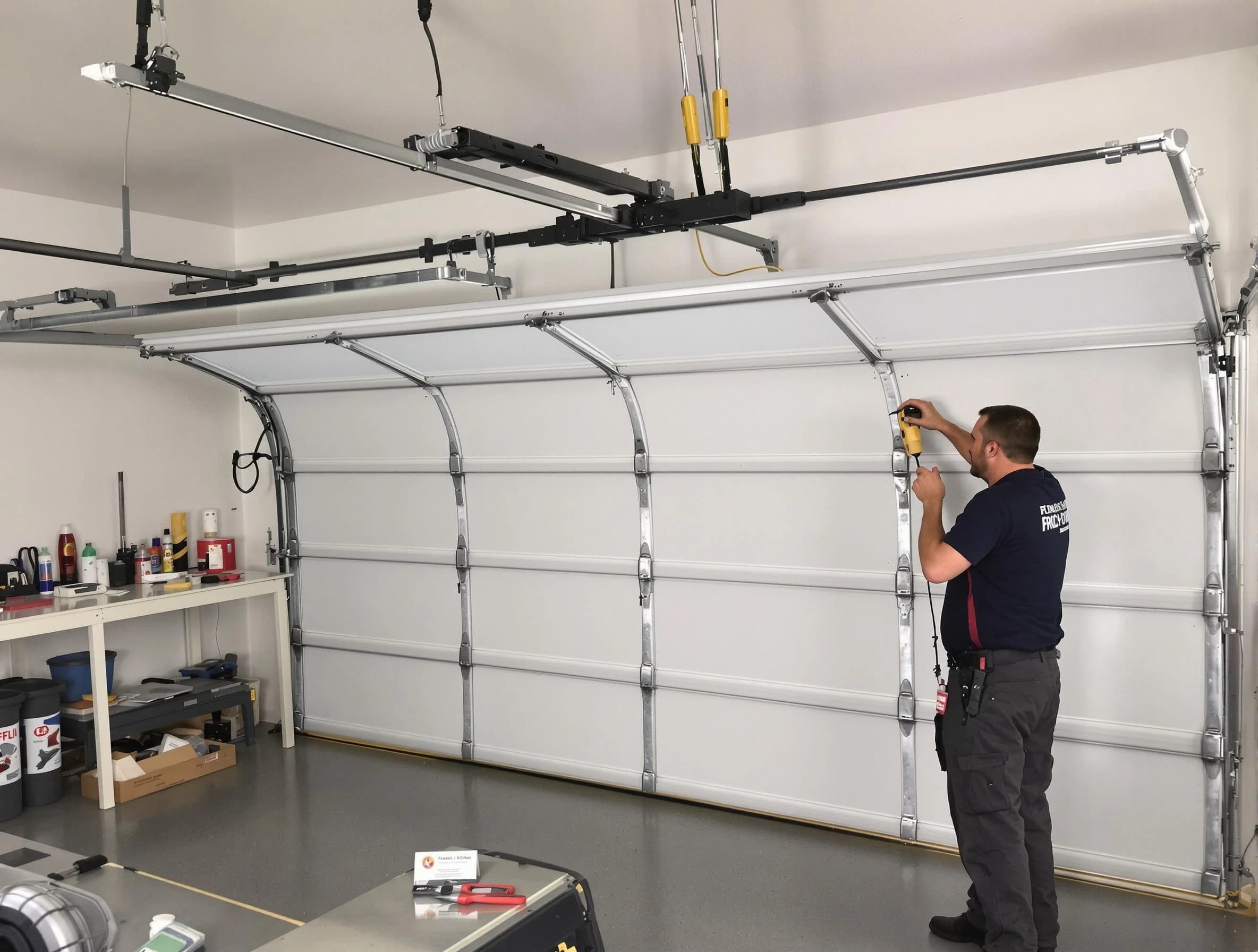 Middleborough Garage Door Repair certified technician performing overhead door system repair in Middleborough